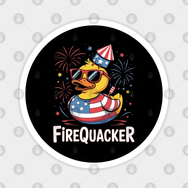 4th of July Duck Firequacker Patriotic Fourth of July Funny Magnet by Creatifly Graphic Tees
